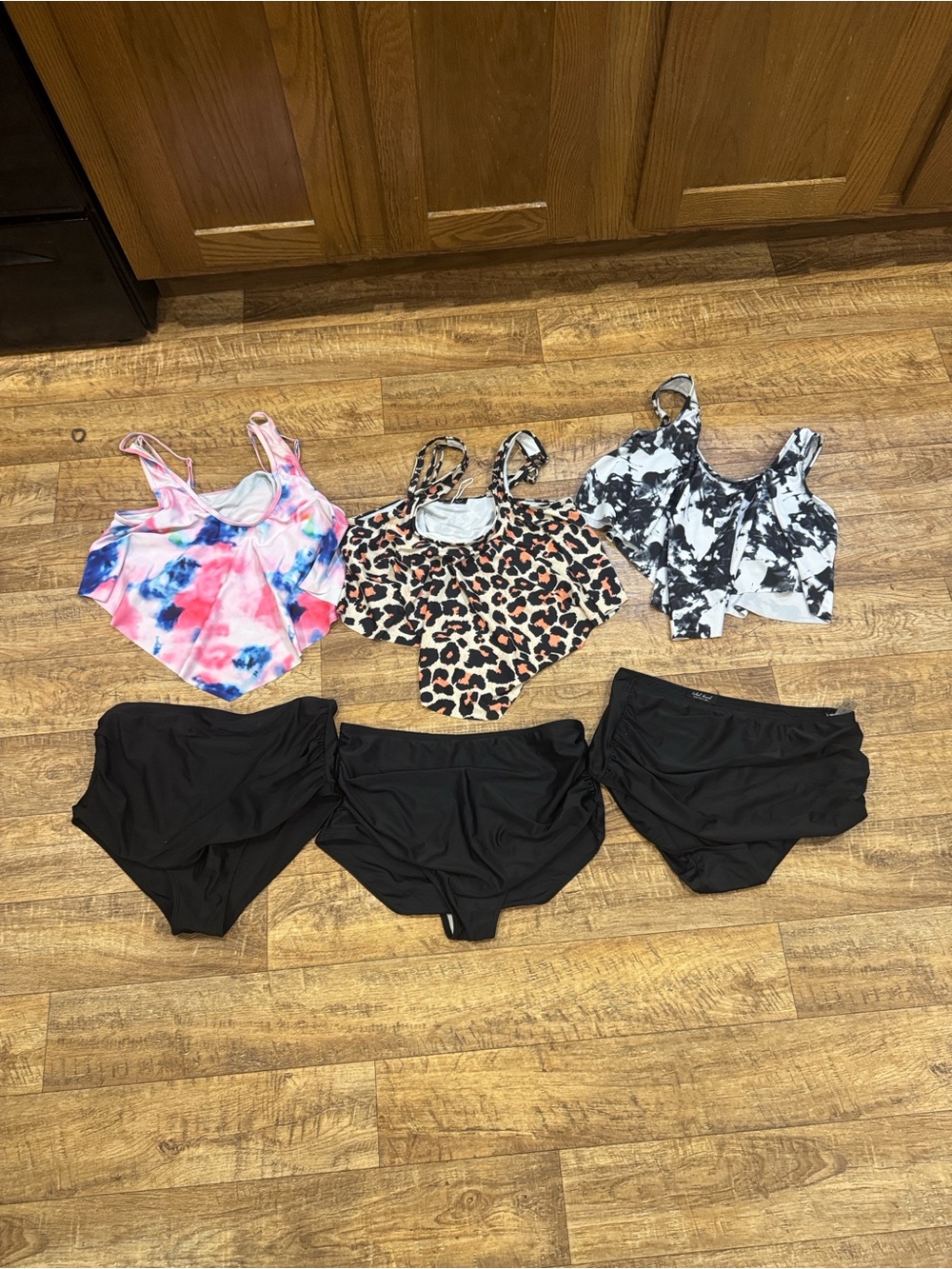Lot of 3 Flounce Style Bikini Tops with High Waisted Bottoms